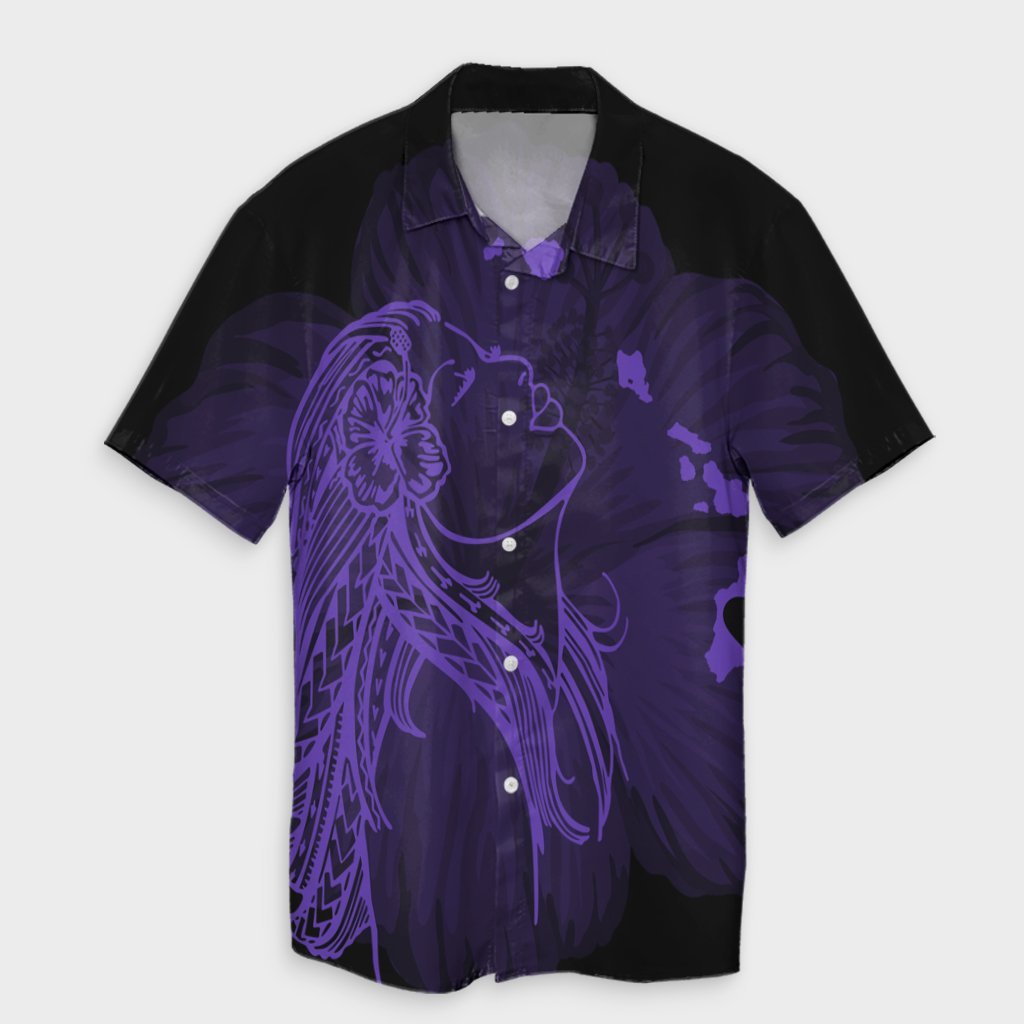 Hawaiian Map Heart Hula Girl Hibiscus Purple Polynesian Hawaiian Shirt - AH Unisex Black - Polynesian Pride