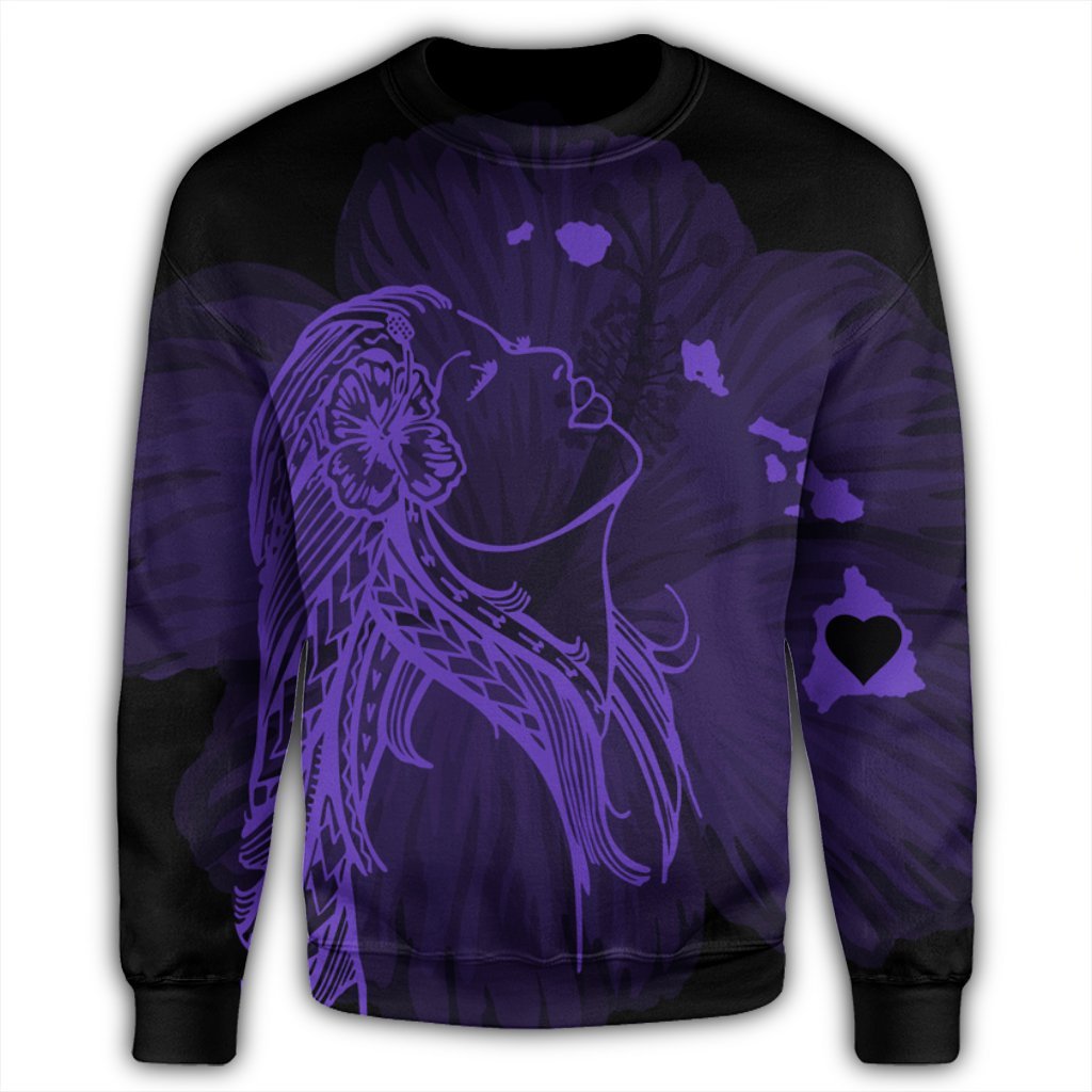 Hawaiian Map Heart Hula Girl Hibiscus Purple Polynesian Sweatshirt - AH - Polynesian Pride