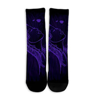 Hawaiian Map Heart Hula Girl Hibiscus Purple Polynesian Crew Socks - AH - Polynesian Pride