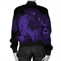 Hawaiian Map Heart Hula Girl Hibiscus Purple Polynesian Bomber Jacket - AH - Polynesian Pride