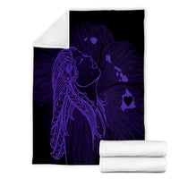 Hawaiian Map Heart Hula Girl Hibiscus Purple Polynesian Premium Blankets - AH - Polynesian Pride
