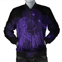 Hawaiian Map Heart Hula Girl Hibiscus Purple Polynesian Bomber Jacket - AH Black Unisex - Polynesian Pride