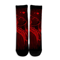 Hawaiian Map Heart Hula Girl Hibiscus Red Polynesian Crew Socks - AH - Polynesian Pride