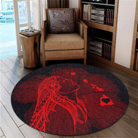 Hawaiian Map Heart Hula Girl Hibiscus Red Polynesian Round Carpet - AH - Polynesian Pride