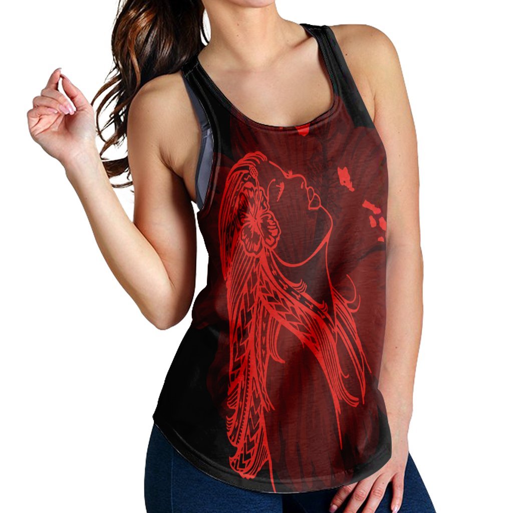 Hawaiian Map Heart Hula Girl Hibiscus Red Polynesian Racerback Tank - AH - Polynesian Pride