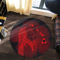 Hawaiian Map Heart Hula Girl Hibiscus Red Polynesian Round Carpet - AH - Polynesian Pride