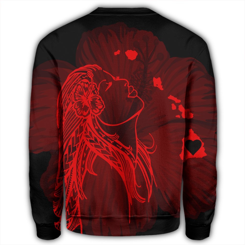 Hawaiian Map Heart Hula Girl Hibiscus Red Polynesian Sweatshirt - AH - Polynesian Pride