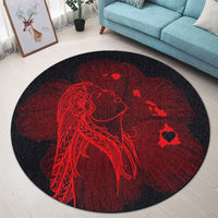 Hawaiian Map Heart Hula Girl Hibiscus Red Polynesian Round Carpet - AH - Polynesian Pride