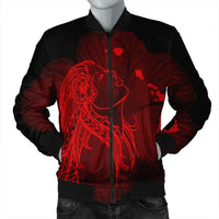 Hawaiian Map Heart Hula Girl Hibiscus Red Polynesian Bomber Jacket - AH Black Unisex - Polynesian Pride