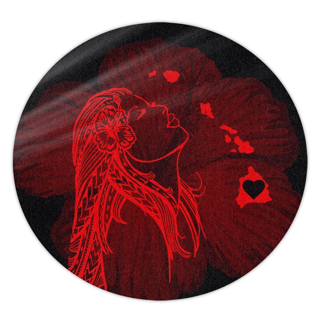 Hawaiian Map Heart Hula Girl Hibiscus Red Polynesian Round Carpet - AH Round Carpet Luxurious Plush - Polynesian Pride