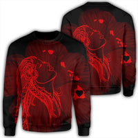 Hawaiian Map Heart Hula Girl Hibiscus Red Polynesian Sweatshirt - AH Unisex Black - Polynesian Pride