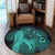 Hawaiian Map Heart Hula Girl Hibiscus Turquoise Polynesian Round Carpet - AH - Polynesian Pride