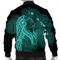 Hawaiian Map Heart Hula Girl Hibiscus Turquoise Polynesian Bomber Jacket - AH - Polynesian Pride