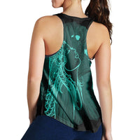 Hawaiian Map Heart Hula Girl Hibiscus Turquoise Polynesian Racerback Tank - AH - Polynesian Pride