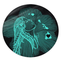 Hawaiian Map Heart Hula Girl Hibiscus Turquoise Polynesian Round Carpet - AH Round Carpet Luxurious Plush - Polynesian Pride