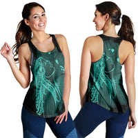 Hawaiian Map Heart Hula Girl Hibiscus Turquoise Polynesian Racerback Tank - AH Black - Polynesian Pride