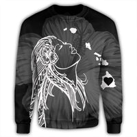 Hawaiian Map Heart Hula Girl Hibiscus White Polynesian Sweatshirt - AH - Polynesian Pride