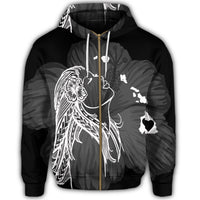 Hawaiian Map Heart Hula Girl Hibiscus White Polynesian Zip Hoodie - Polynesian Pride