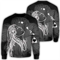 Hawaiian Map Heart Hula Girl Hibiscus White Polynesian Sweatshirt - AH Unisex Black - Polynesian Pride