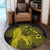 Hawaiian Map Heart Hula Girl Hibiscus Yellow Polynesian Round Carpet - AH - Polynesian Pride