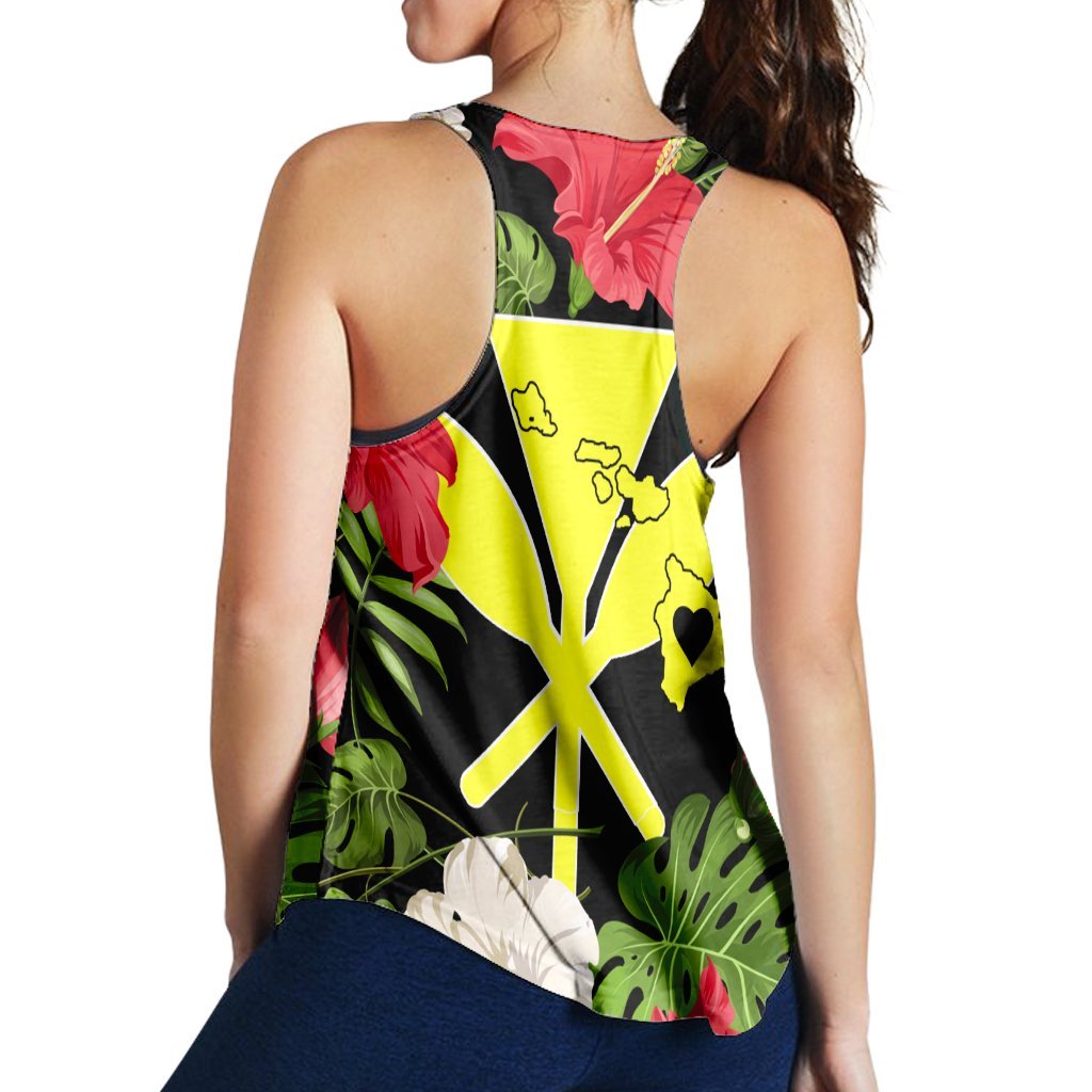 Hawaiian Map Heart Kanaka Hibiscus Polynesian Racerback Tank - AH - Polynesian Pride