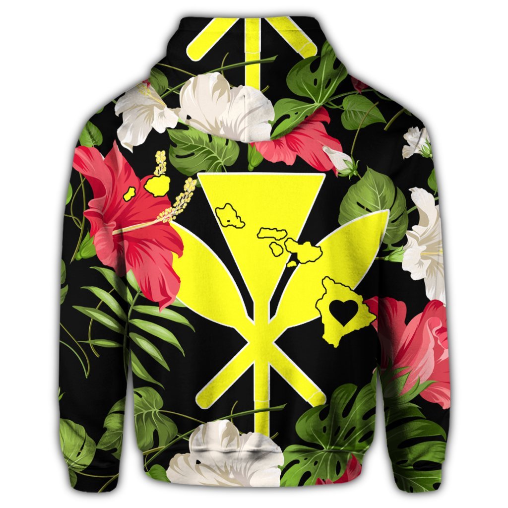 Hawaiian Map Heart Kanaka Hibiscus Polynesian Zip Hoodie - Polynesian Pride