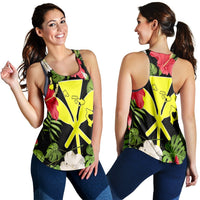 Hawaiian Map Heart Kanaka Hibiscus Polynesian Racerback Tank - AH Black - Polynesian Pride