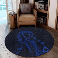 Hawaiian Map Heart Ribbon Cancer Hibiscus Blue Polynesian Round Carpet - AH - Polynesian Pride