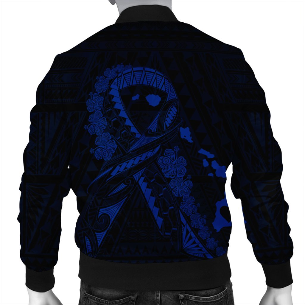 Hawaiian Map Heart Ribbon Cancer Hibiscus Blue Polynesian Bomber Jacket - AH - Polynesian Pride