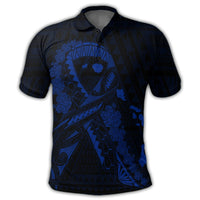 Hawaiian Map Heart Ribbon Cancer Hibiscus Blue Polynesian Polo Shirt - Polynesian Pride