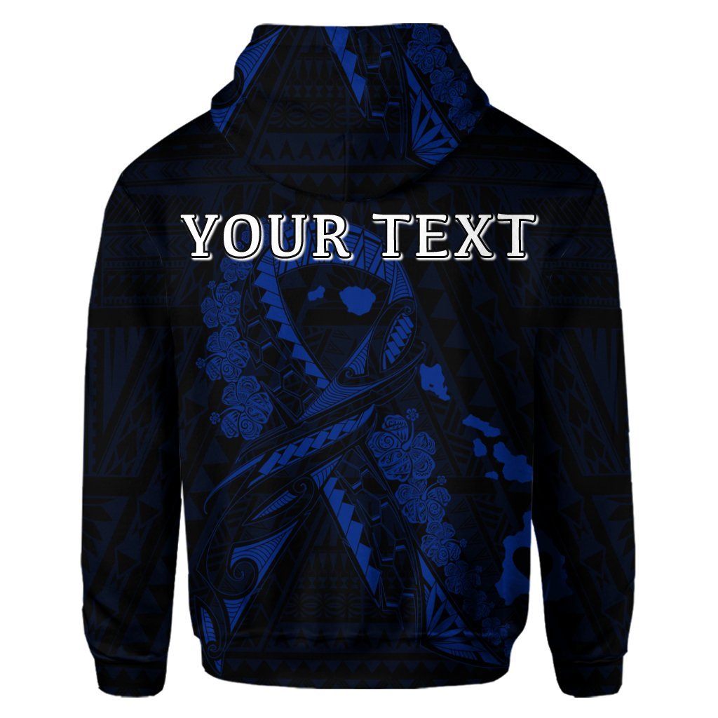 Custom Hawaiian Map Heart Ribbon Cancer Hibiscus Blue Polynesian Hoodie - Polynesian Pride