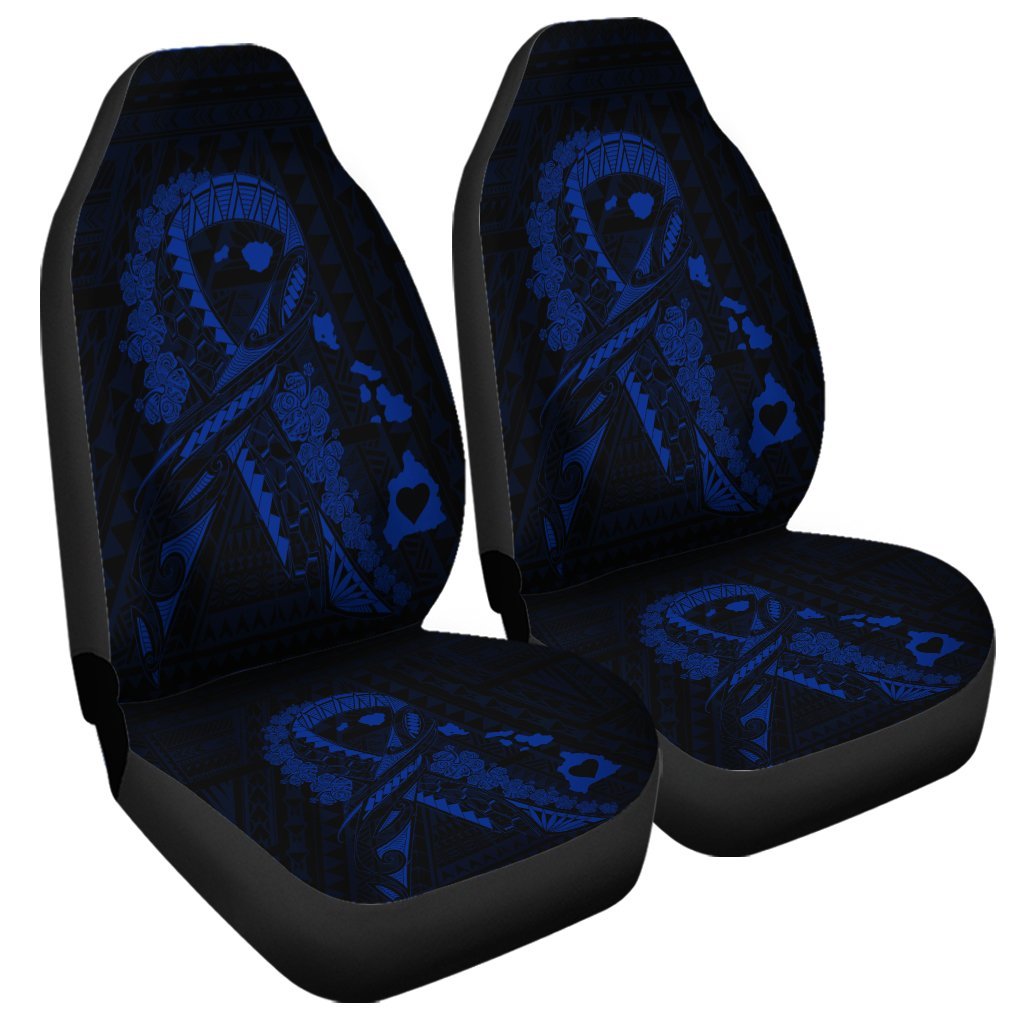 Hawaiian Map Heart Ribbon Cancer Hibiscus Blue Polynesian Car Seat Covers - AH Universal Fit Black - Polynesian Pride