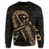Hawaiian Map Heart Ribbon Cancer Hibiscus Gold Polynesian Sweatshirt - AH - Polynesian Pride