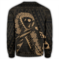 Hawaiian Map Heart Ribbon Cancer Hibiscus Gold Polynesian Sweatshirt - AH - Polynesian Pride