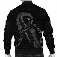Hawaiian Map Heart Ribbon Cancer Hibiscus Gray Polynesian Bomber Jacket - AH - Polynesian Pride