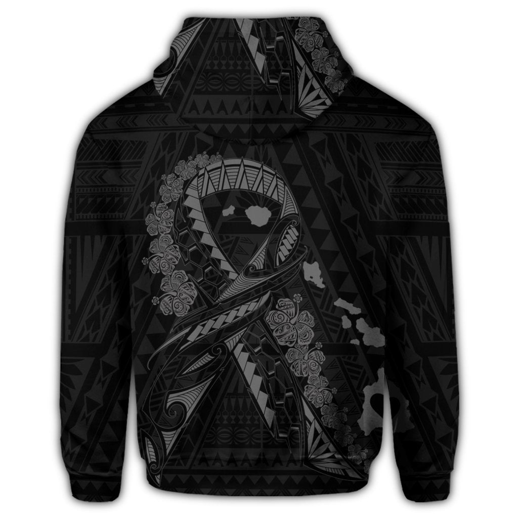 Hawaiian Map Heart Ribbon Cancer Hibiscus Gray Polynesian Hoodie - Polynesian Pride