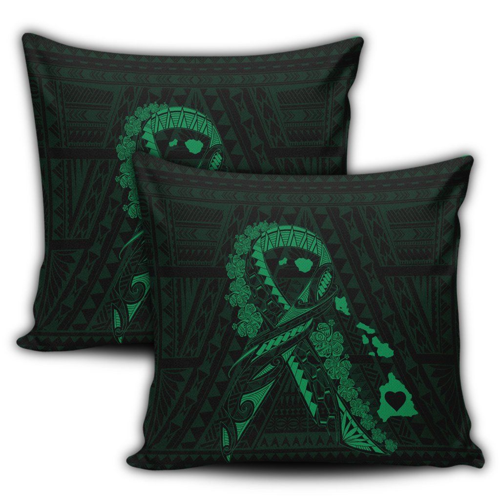 Hawaiian Map Heart Ribbon Cancer Hibiscus Green Polynesian Pillow Covers - AH - Polynesian Pride