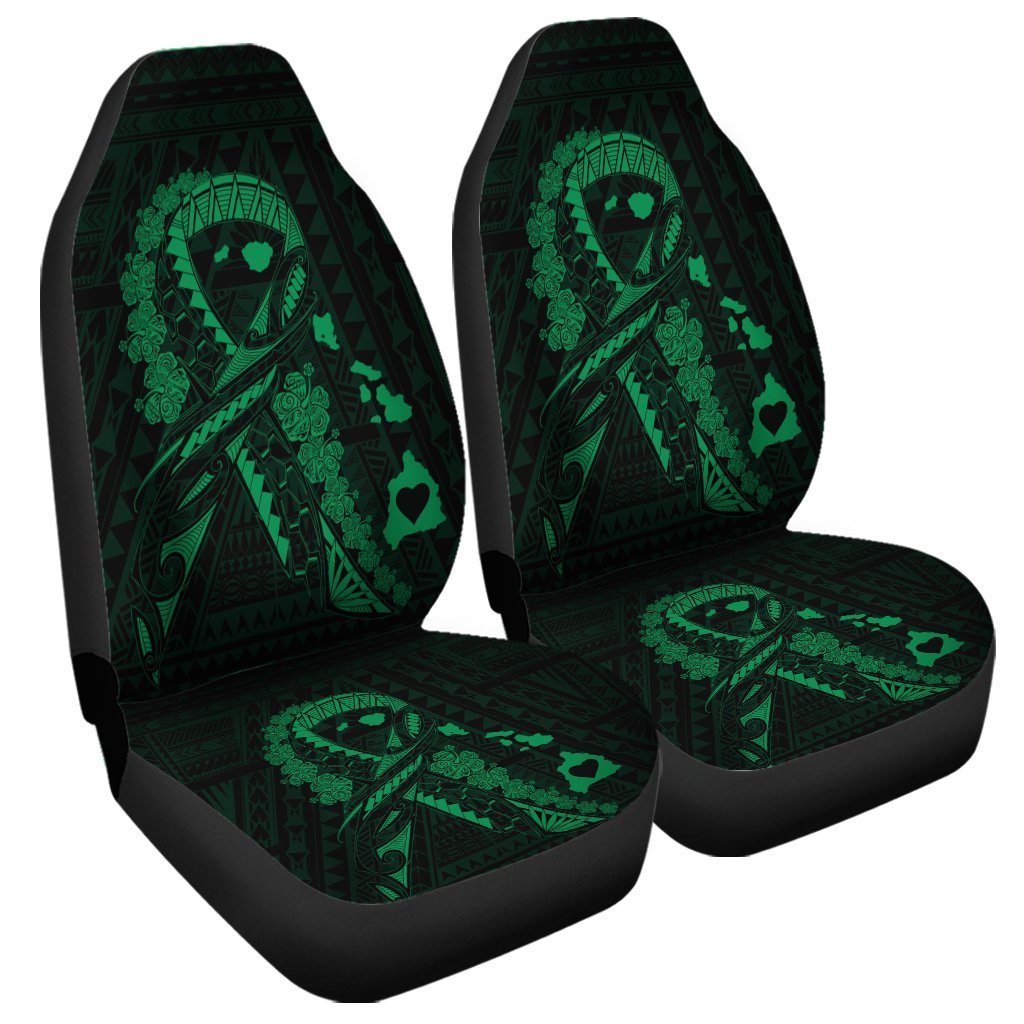 Hawaiian Map Heart Ribbon Cancer Hibiscus Green Polynesian Car Seat Covers - AH Universal Fit Black - Polynesian Pride