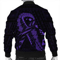 Hawaiian Map Heart Ribbon Cancer Hibiscus Purple Polynesian Bomber Jacket - AH - Polynesian Pride