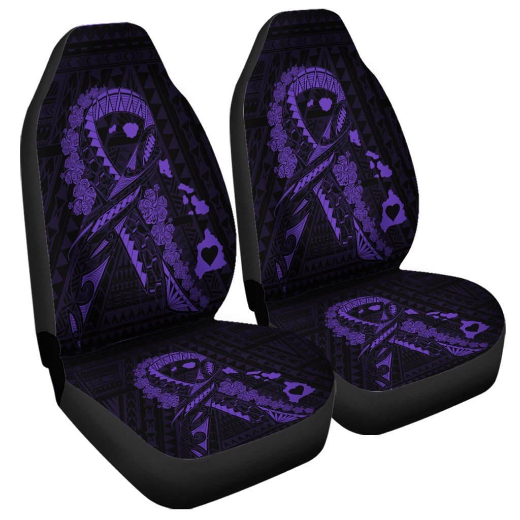 Hawaiian Map Heart Ribbon Cancer Hibiscus Purple Polynesian Car Seat Covers - AH Universal Fit Black - Polynesian Pride