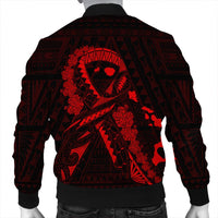 Hawaiian Map Heart Ribbon Cancer Hibiscus Red Polynesian Bomber Jacket - AH - Polynesian Pride