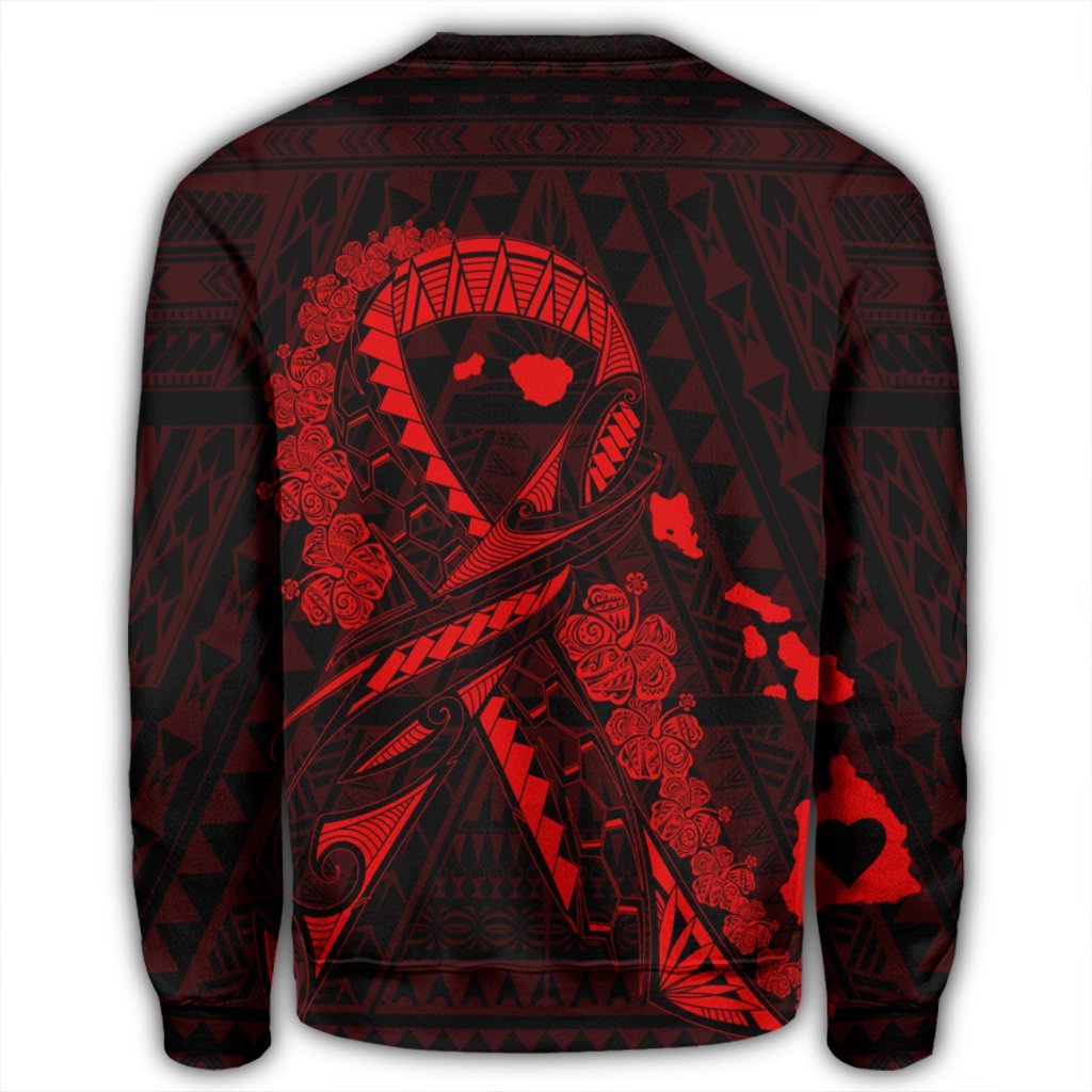 Hawaiian Map Heart Ribbon Cancer Hibiscus Red Polynesian Sweatshirt - AH - Polynesian Pride