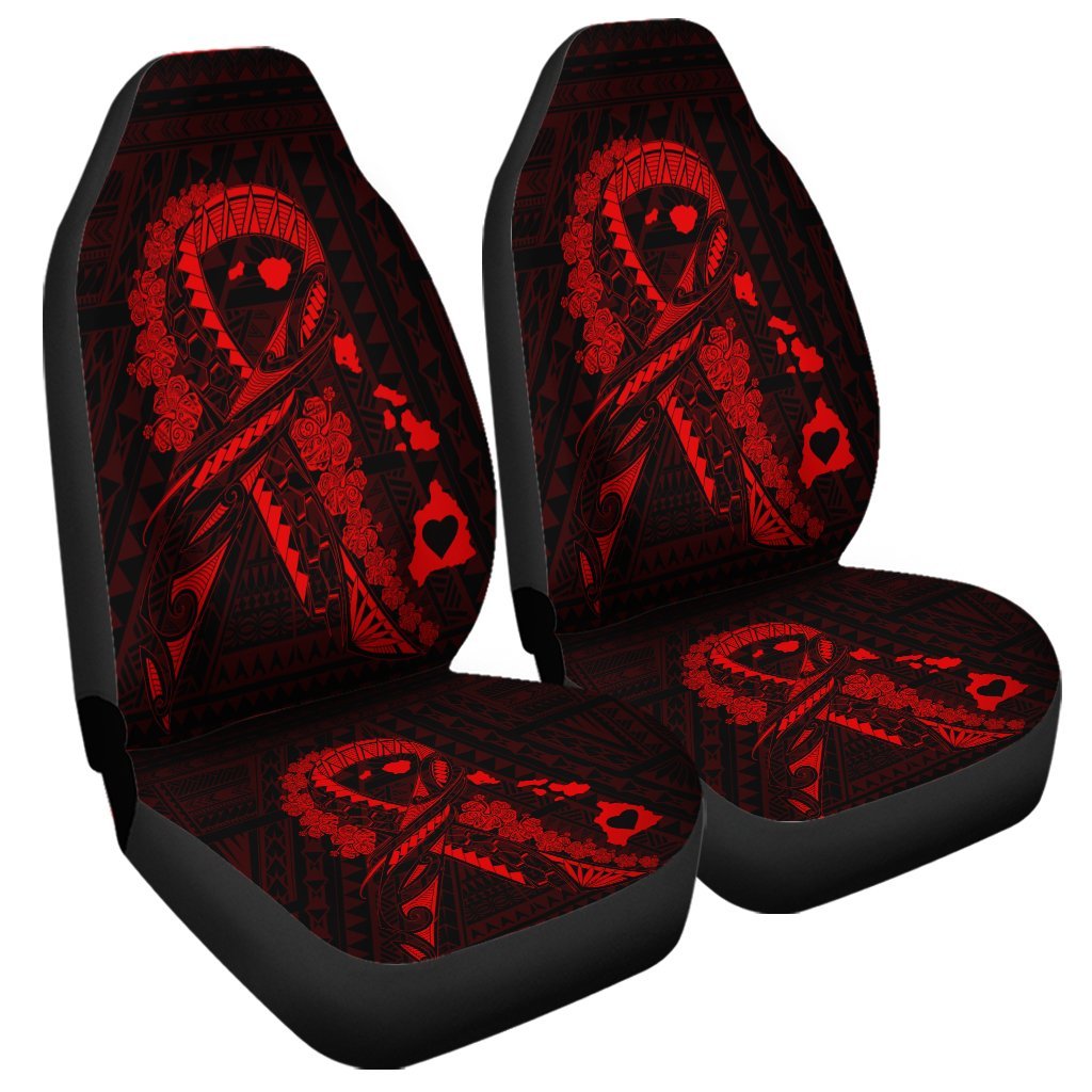 Hawaiian Map Heart Ribbon Cancer Hibiscus Red Polynesian Car Seat Covers - AH Universal Fit Black - Polynesian Pride