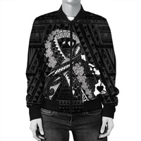Hawaiian Map Heart Ribbon Cancer Hibiscus White Polynesian Bomber Jacket - AH - Polynesian Pride