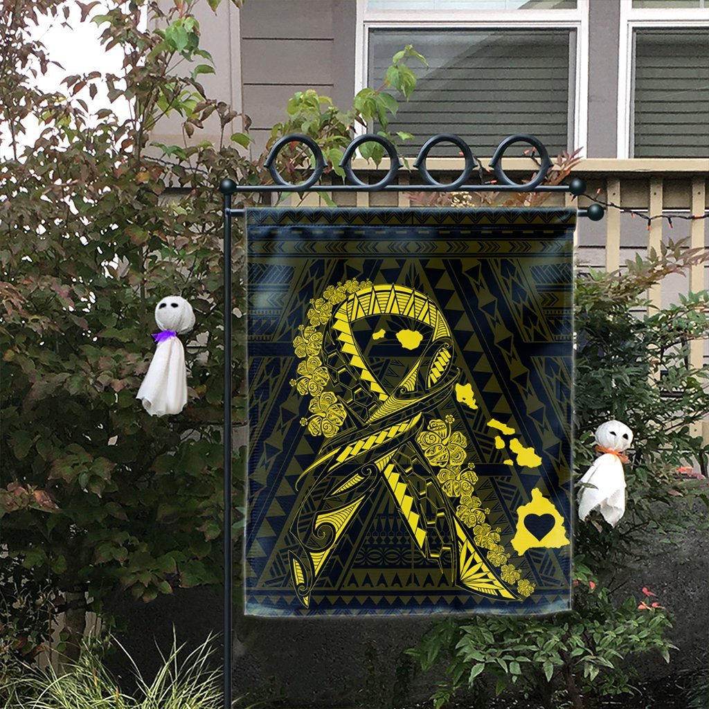 Hawaiian Map Heart Ribbon Cancer Hibiscus Yellow Polynesian Flag - AH - Polynesian Pride