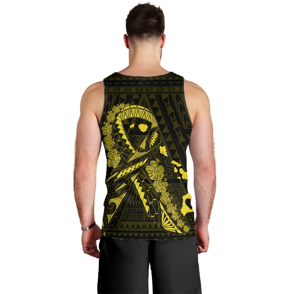 Hawaiian Map Heart Ribbon Cancer Hibiscus Yellow Polynesian Tank Top - AH - Polynesian Pride