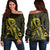 Hawaiian Map Heart Ribbon Cancer Hibiscus Yellow Polynesian Women's Off Shoulder Sweater - AH Black - Polynesian Pride