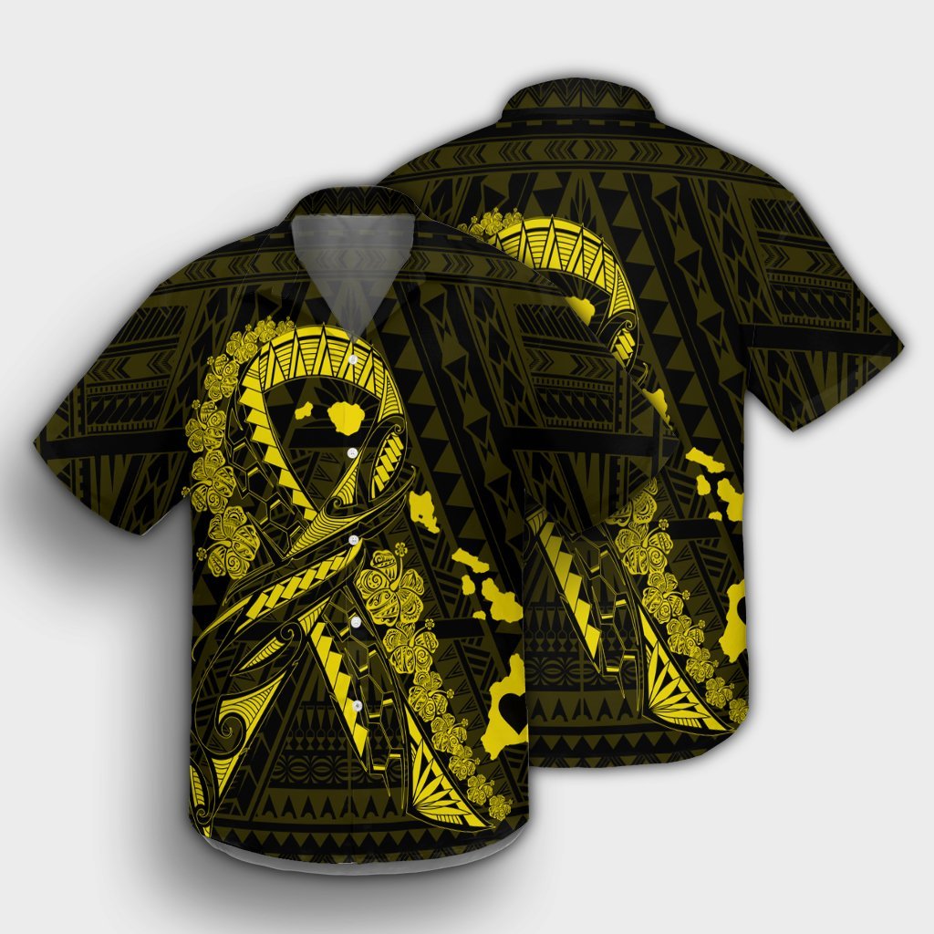 Hawaiian Map Heart Ribbon Cancer Hibiscus Yellow Polynesian Hawaiian Shirt - AH - Polynesian Pride