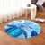 Hawaiian Map Hibiscus Flower Turtle Polynesian Round Carpet Blue - AH - Polynesian Pride