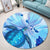 Hawaiian Map Hibiscus Flower Turtle Polynesian Round Carpet Blue - AH - Polynesian Pride